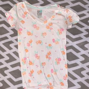 White flowered v neck